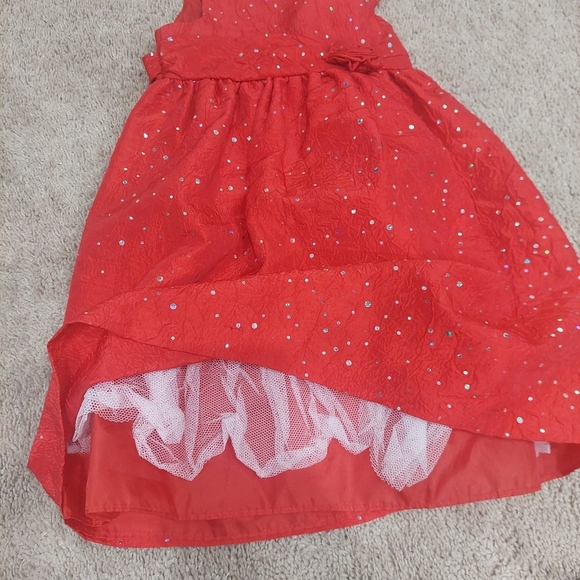 Girls Candy Red Party Big Bow Dress Size 4 Silver Foil Detail - Picture 5 of 7
